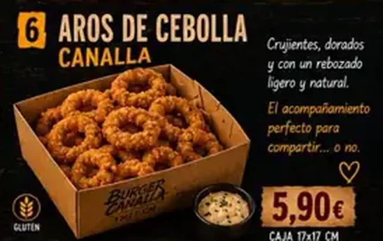 Cartel de Aros de cebolla Canalla con sus ingredientes