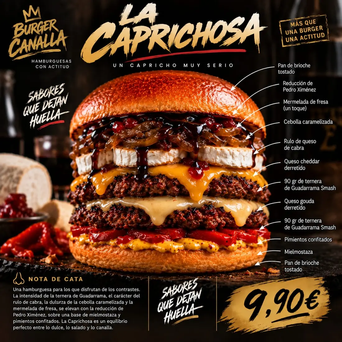 Cartel de Caprichosa con sus ingredientes