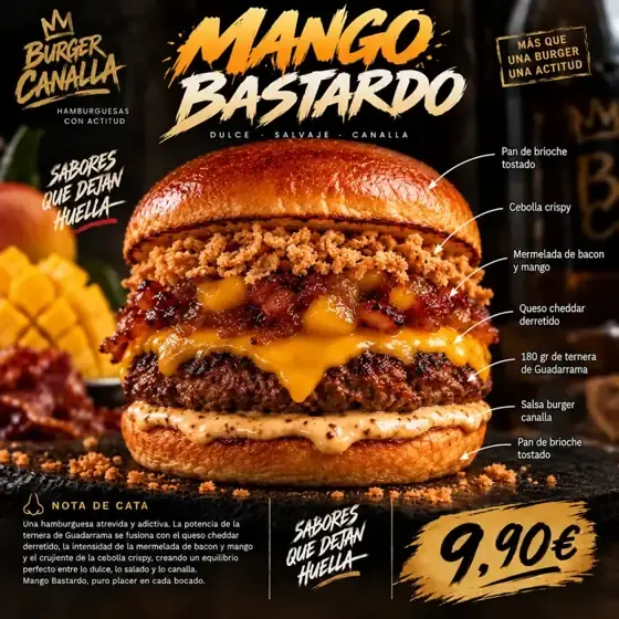 Cartel de Mango Bastardo con sus ingredientes