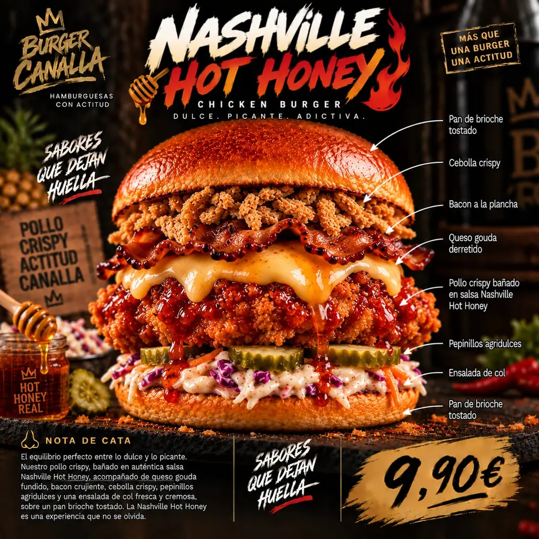 Cartel de Nashville Hot Honey con sus ingredientes