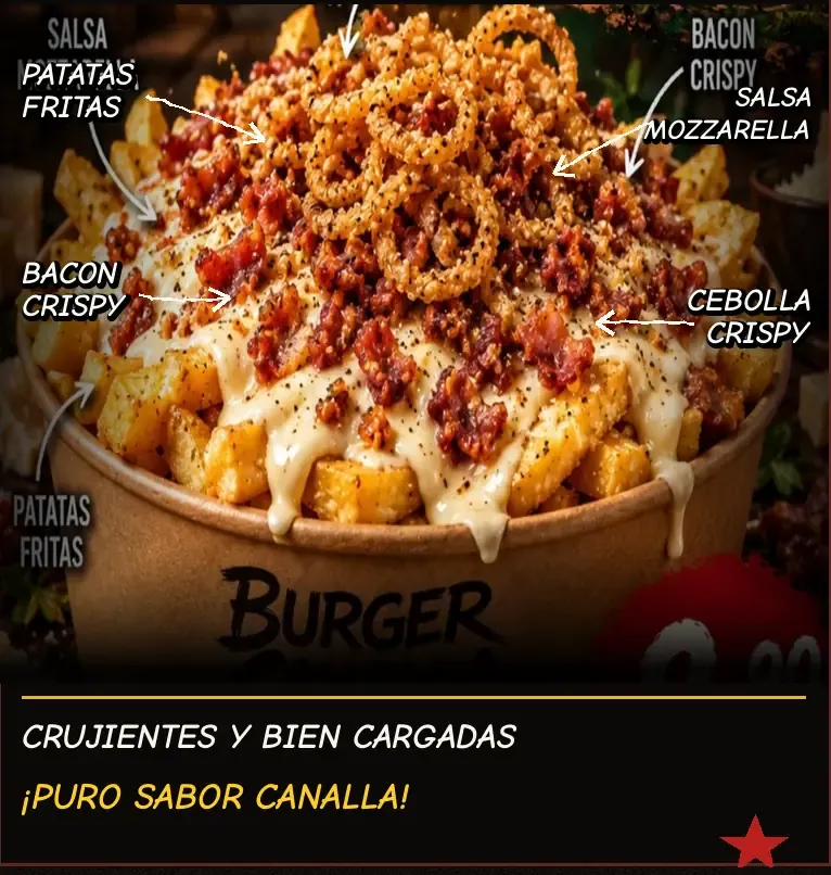 Cartel de Patatas Carbonara con sus ingredientes