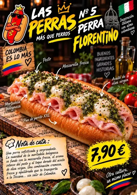 Cartel de Perra Florentina con sus ingredientes