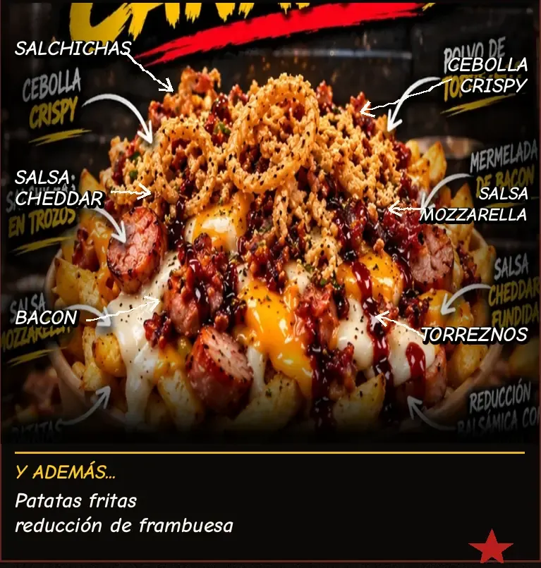 Cartel de Salchipapas Canallas con sus ingredientes